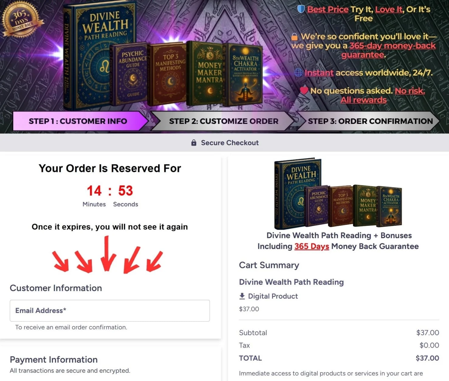 Divine Wealth Path Reading Checkout page 